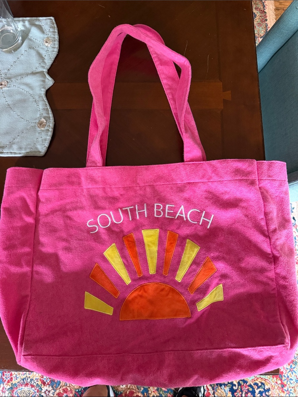 South Beach Pink Canvas Tote with Sunrise Appliqué
